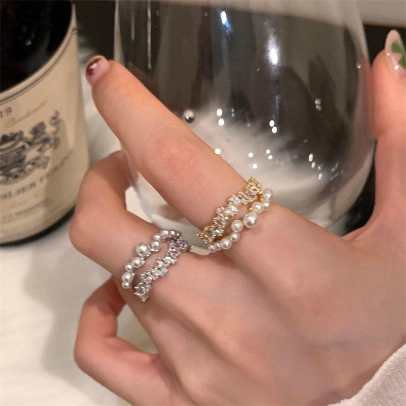 Exquisite pearl zircon open ring for women, light luxury, niche style, high-end feel, index finger ring, whitening, versatile ring new details Picture