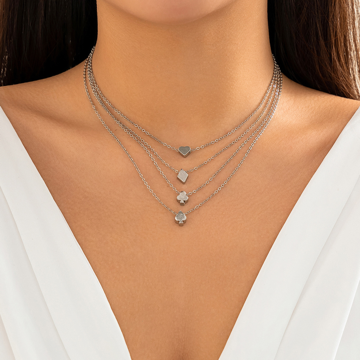 European and American cross-border accessories multi-layer layered fashion necklace necklace metal round triangular heart chain Specification drawing