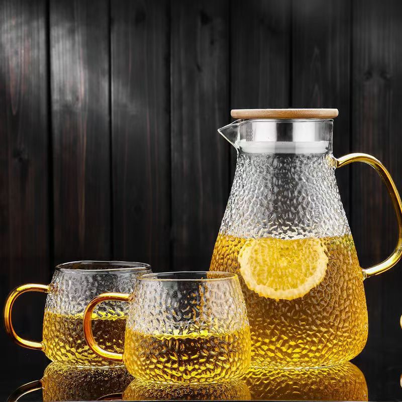Hammer-patterned cold water bottle, high borosilicate glass cold water bottle, cross-border heat-resistant explosion-proof teapot, large-capacity household juice pot full figure