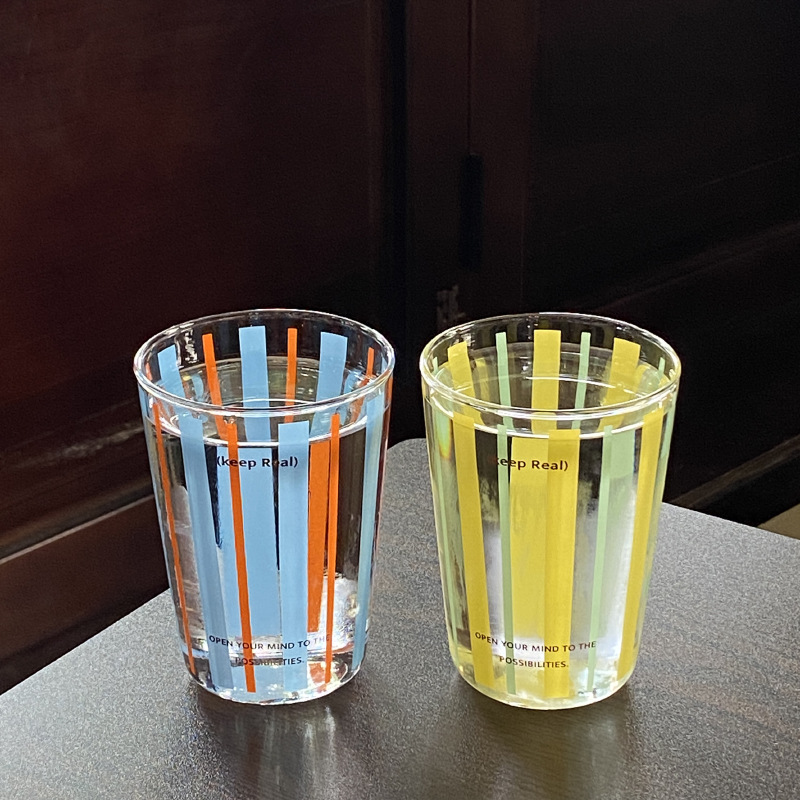 Niche high-end color-blocking lemon coffee cup, summer high borosilicate high-temperature resistant water cup, simple line cold drink cup Item Picture