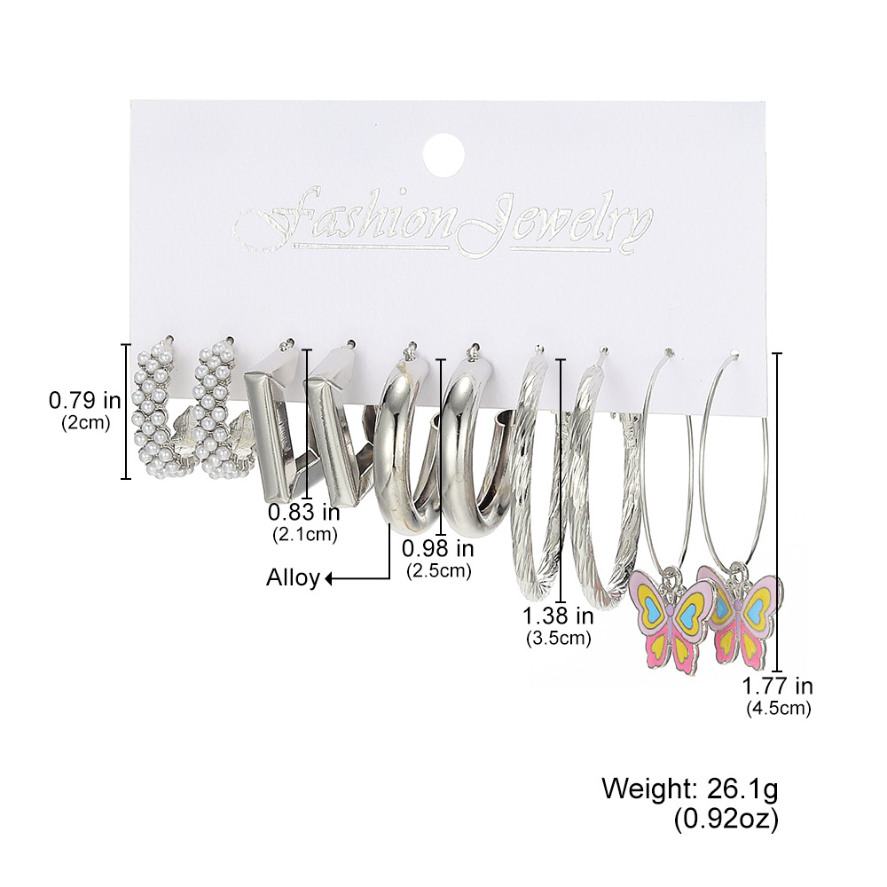A new set of fresh and sweet pearl-inlaid metal earrings featuring oil-dripping C-shaped butterfly pendant ear hooks from Europe and America Specification drawing