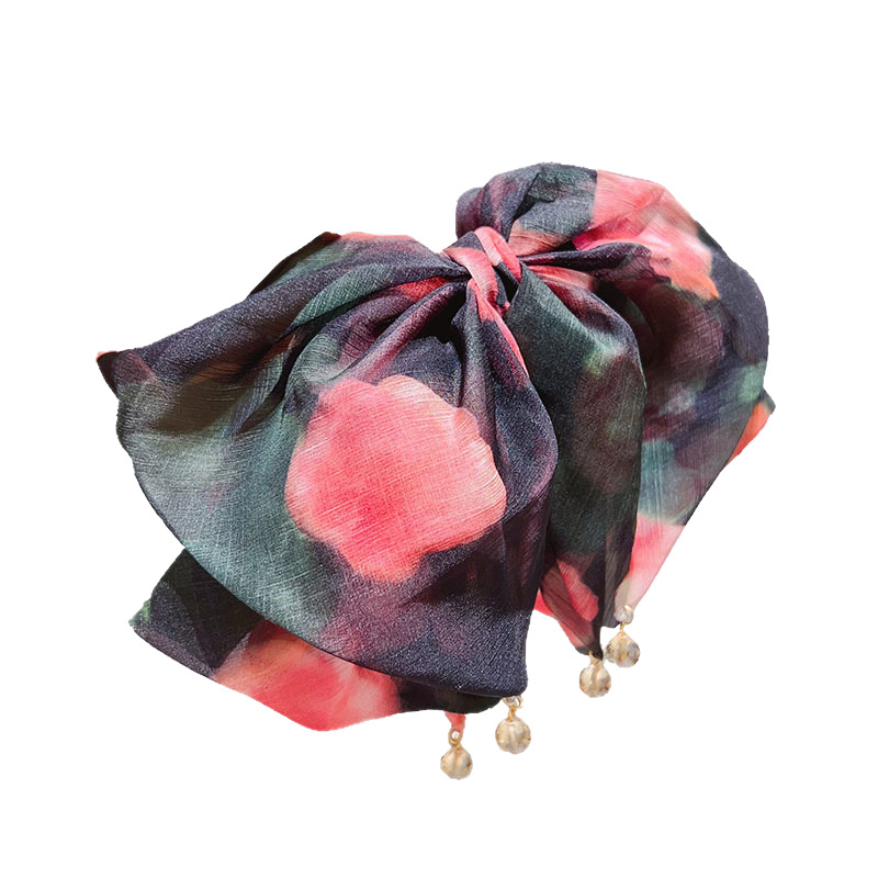 Retro chiffon printed bow ponytail grab clip at the back of the head, an elegant and luxurious hair clip for women Item Picture