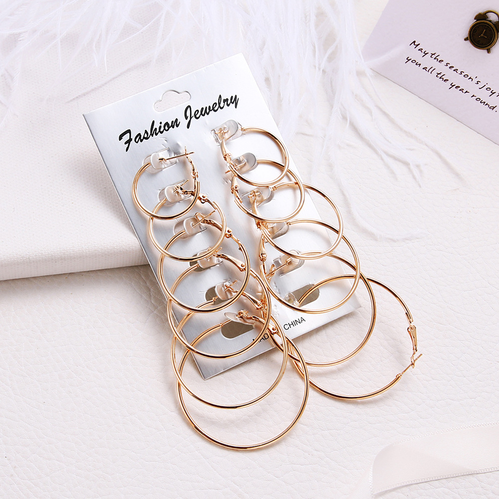 European and American cross-border fashion alloy earrings, large circle shrimp male buckle earring set, metal ear ring women's accessories wholesale Specification drawing