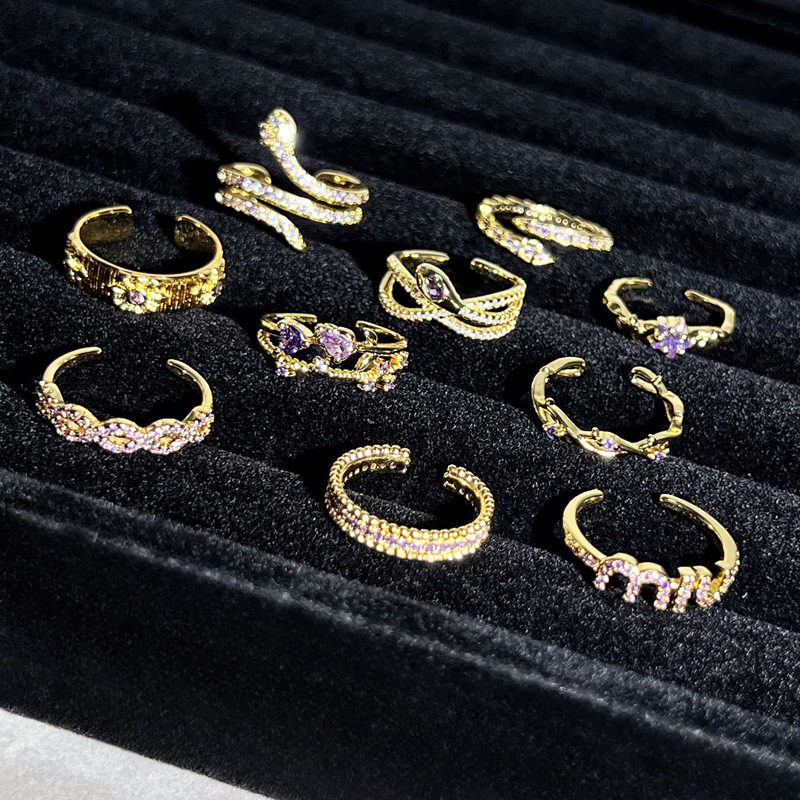 New sweet and cool Star Purple diamond Nine Purple Fire Escape ring for the Year of the Snake, adjustable snake-shaped light luxury high-end index ring for women details Picture