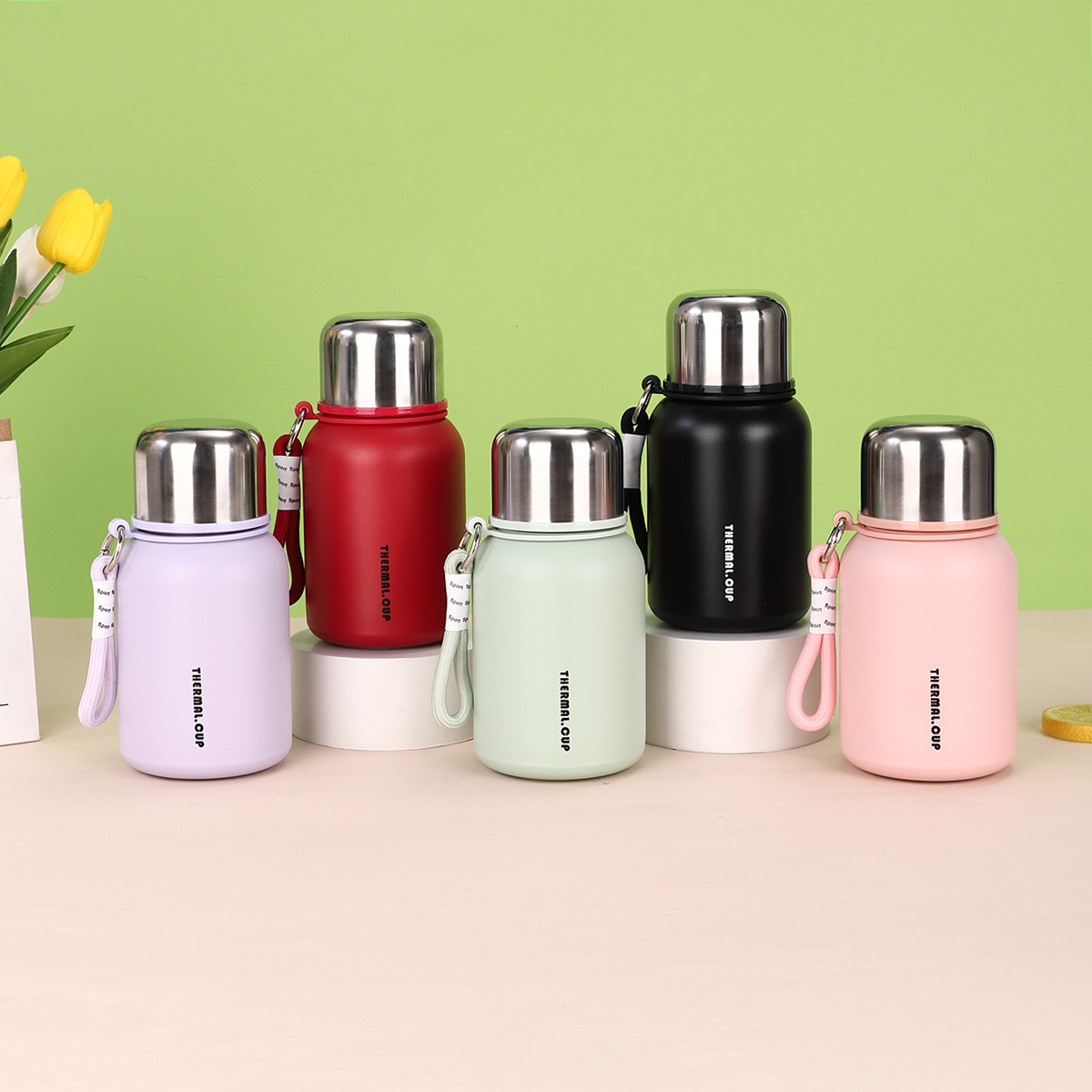 New 316 stainless steel double-layer vacuum insulated cup, simple handle rope portable cup, large-capacity outdoor sports water bottle Specification drawing