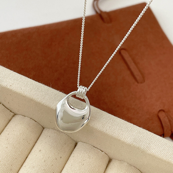 Silver saddle bag necklace, long pendant, Korean-style Instagram simple and versatile accessory, new sweater chain for women full figure
