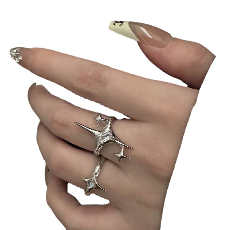 A light luxury zircon star opening ring for women's ins, a trendy and niche design, a high-end index finger ring, a fashionable and individual ring Item Picture