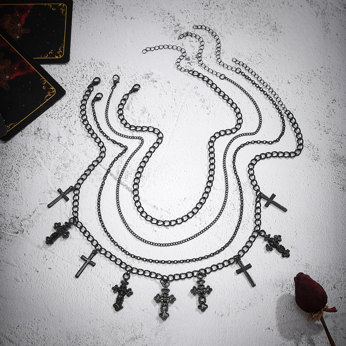 European and American cross-border jewelry Halloween multi-layered cross tassel necklace, sweet and cool chain, black niche women's necklace Application Scenario
