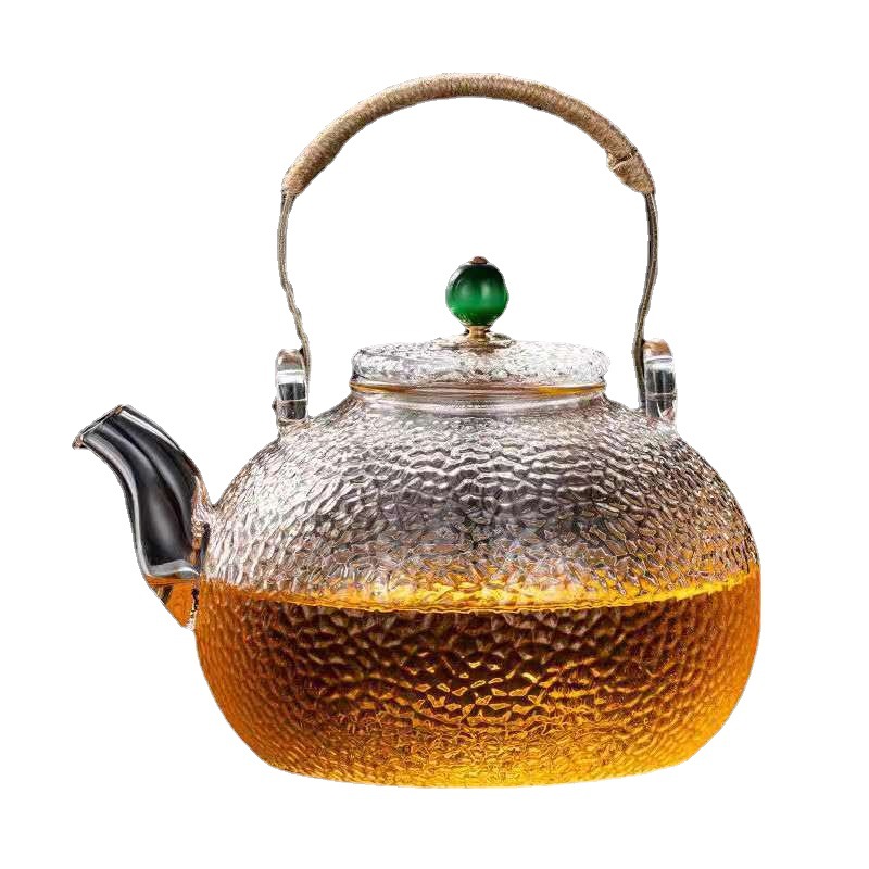 Japanese-style hammer-patterned high-temperature resistant glass teapot, transparent tea set with filter, high borosilicate glass for boiling water and tea Item Picture