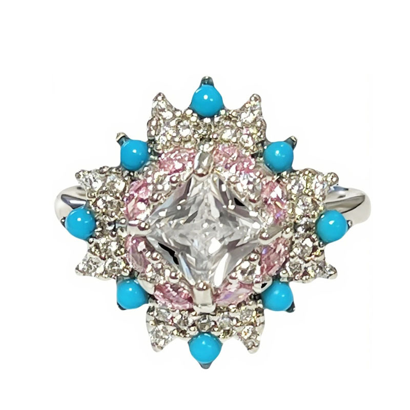 A light and luxurious blue pine hairpin with flowers, a fashionable and niche two-color ring, a unique and elegant floral ring for women Item Picture