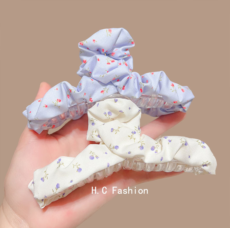 Korean fresh sea salt pleated fabric shark clip side clip, sweet, super ethereal and high-end back head grab clip hair accessory Specification drawing