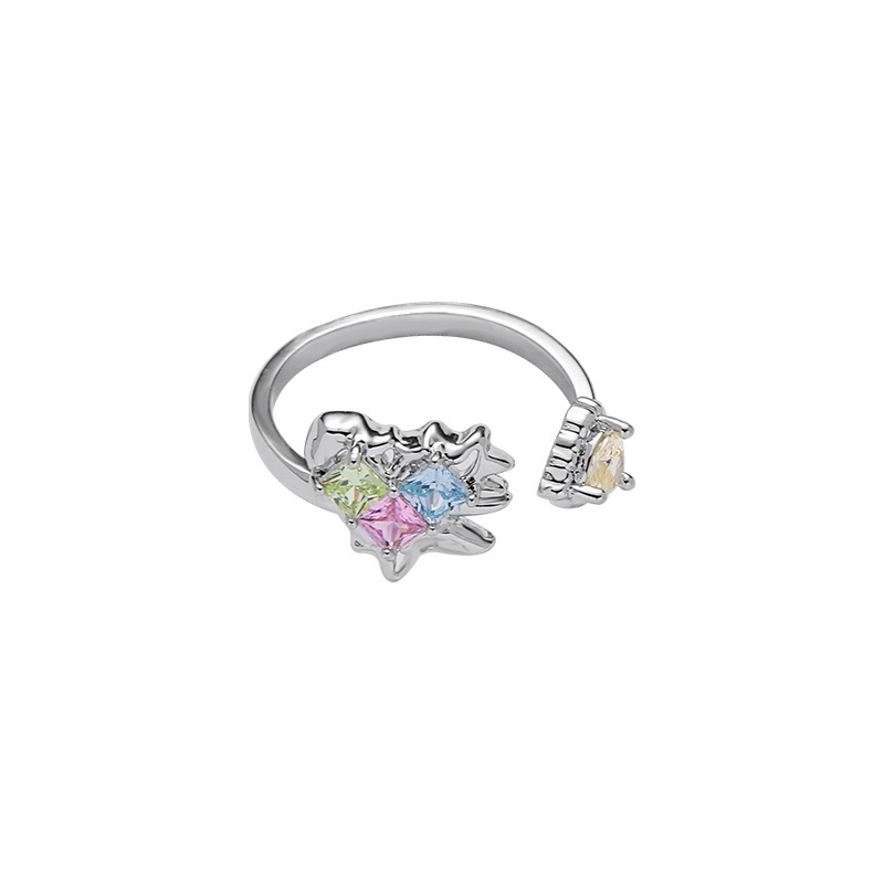Light luxury color liquid heart-shaped opening ring for women wholesale, fashionable and versatile ring, sweet and cool spice girl adjustable jewelry Item Picture