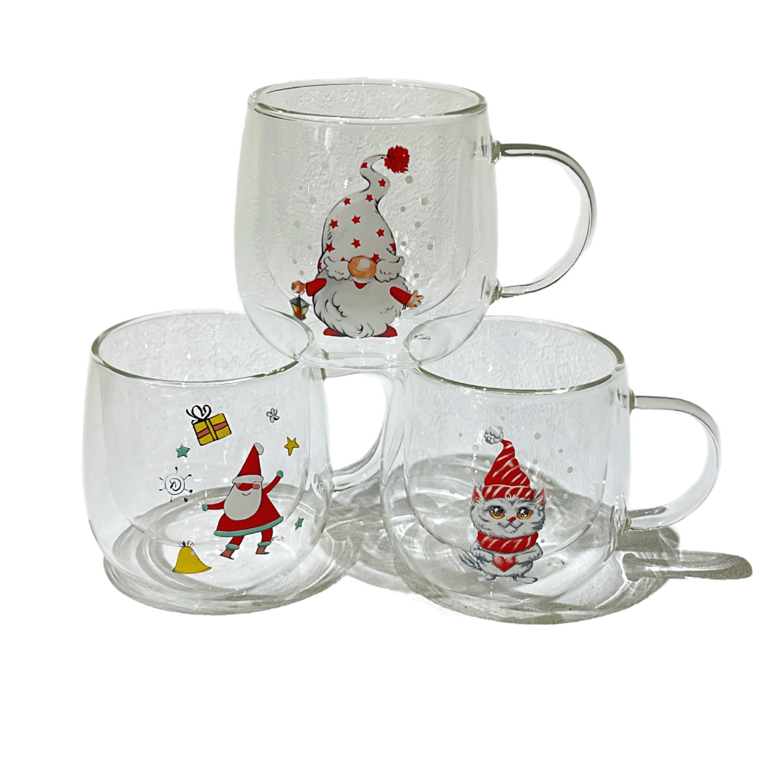 Customized Christmas gift water cups, double-layer high borosilicate glass cups with handles, high-temperature resistant household creative cartoon cups Application Scenario