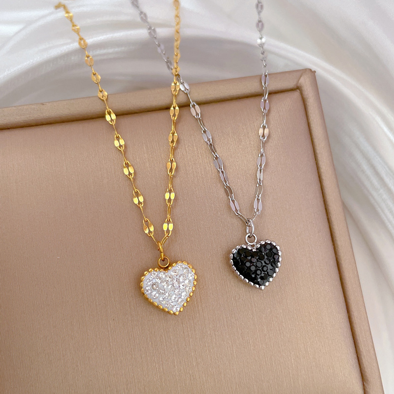 【 All-titanium Steel 】 Minimalist style double-sided heart-shaped stove with real gold necklace inside, female Instagram influencer collarbone chain accessory full figure