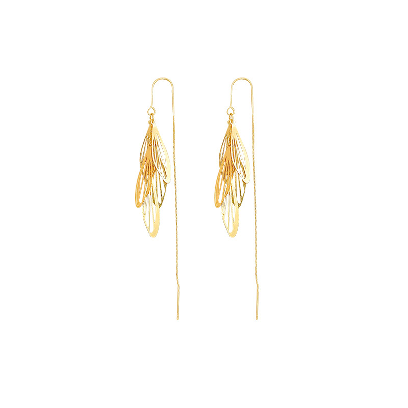 Super fairy metal wing tassel ear thread women's design sense, niche and versatile long earrings, round face slimming earrings Item Picture