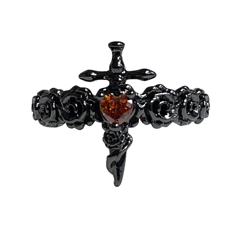 European and American dark taboo rose cross open ring, a niche design for women, with a sense of high-end and personalized texture food ring Item Picture