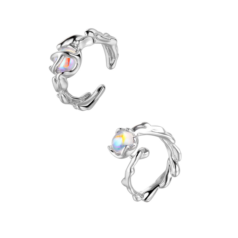 Punk-style personalized textured moonstone open ring, a niche design for women, an ins cold style light luxury food ring Item Picture