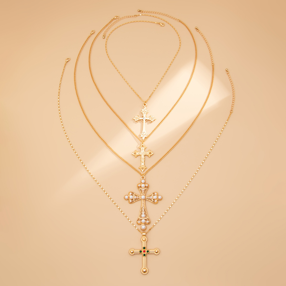 A 2-piece cross-border jewelry set from Europe and America, featuring a cross pearl necklace. It is a simple and unique handcrafted beaded necklace for women Application Scenario