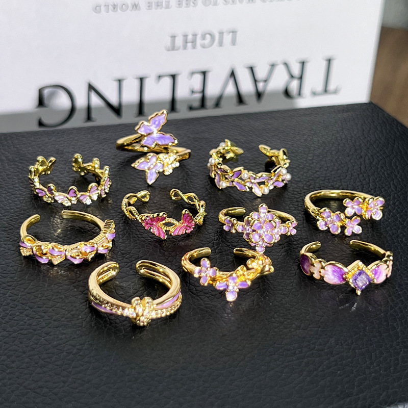 French retro golden butterfly dreamy purple flower open ring, a delicate, sweet, cool and high-end niche index finger ring for women Application Scenario