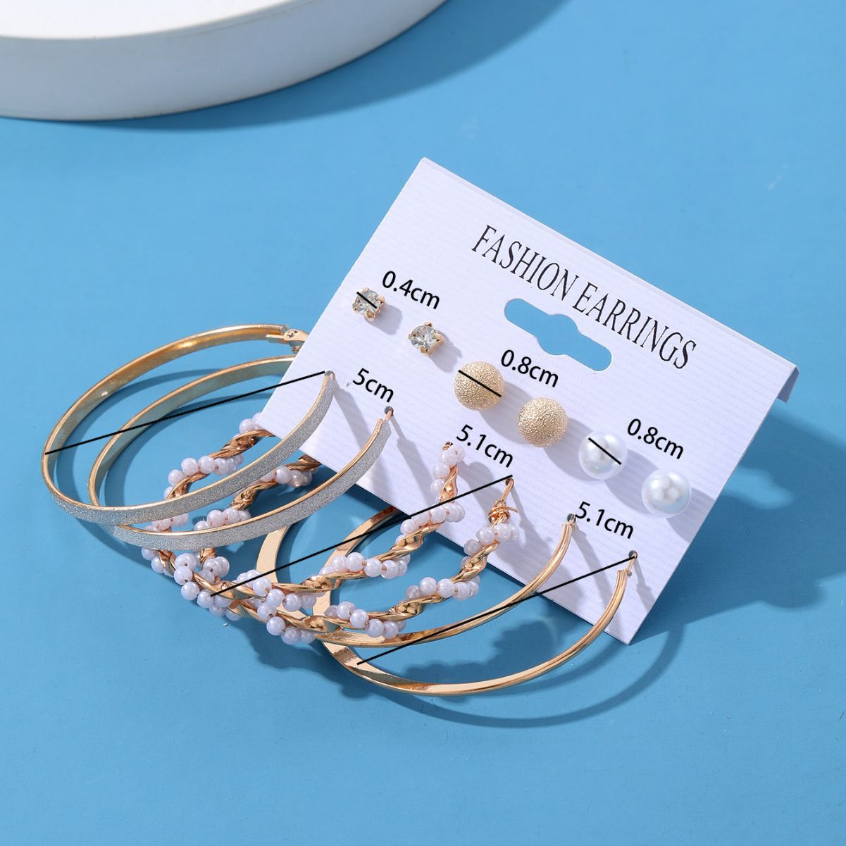 Wholesale of a set of 6 pairs of frosted diamond-encrusted pearl large ring earrings from Europe and America, which are best-selling cross-border products details Picture