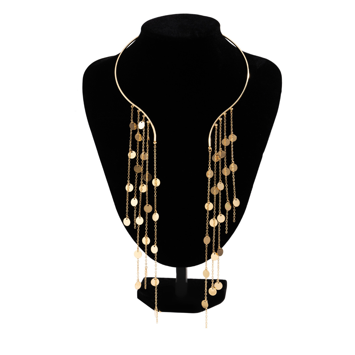 European and American cross-border jewelry, exaggerated long tassel open punk necklace, pearl imitation choker necklace for women Application Scenario