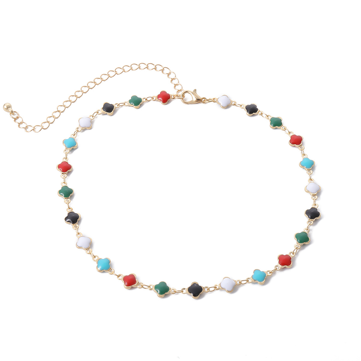 A simple and short fringed hollowed-out necklace for women from Europe and America, a retro colorful small flower ring handmade necklace Application Scenario