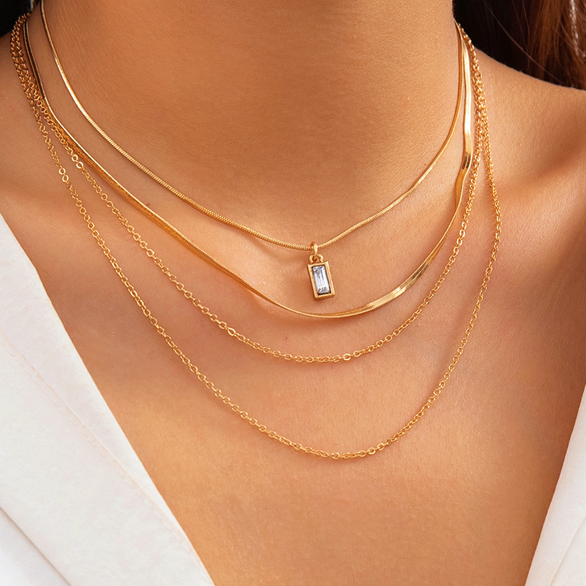 European and American simple plain circle smooth surface individual round tube necklace, versatile and layered metal style snake bone chain necklace accessory Specification drawing