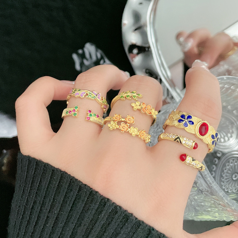 New court-style irregular flower drip glaze fashionable and individual ring, versatile for women, sweet, cool, niche and high-end ring details Picture