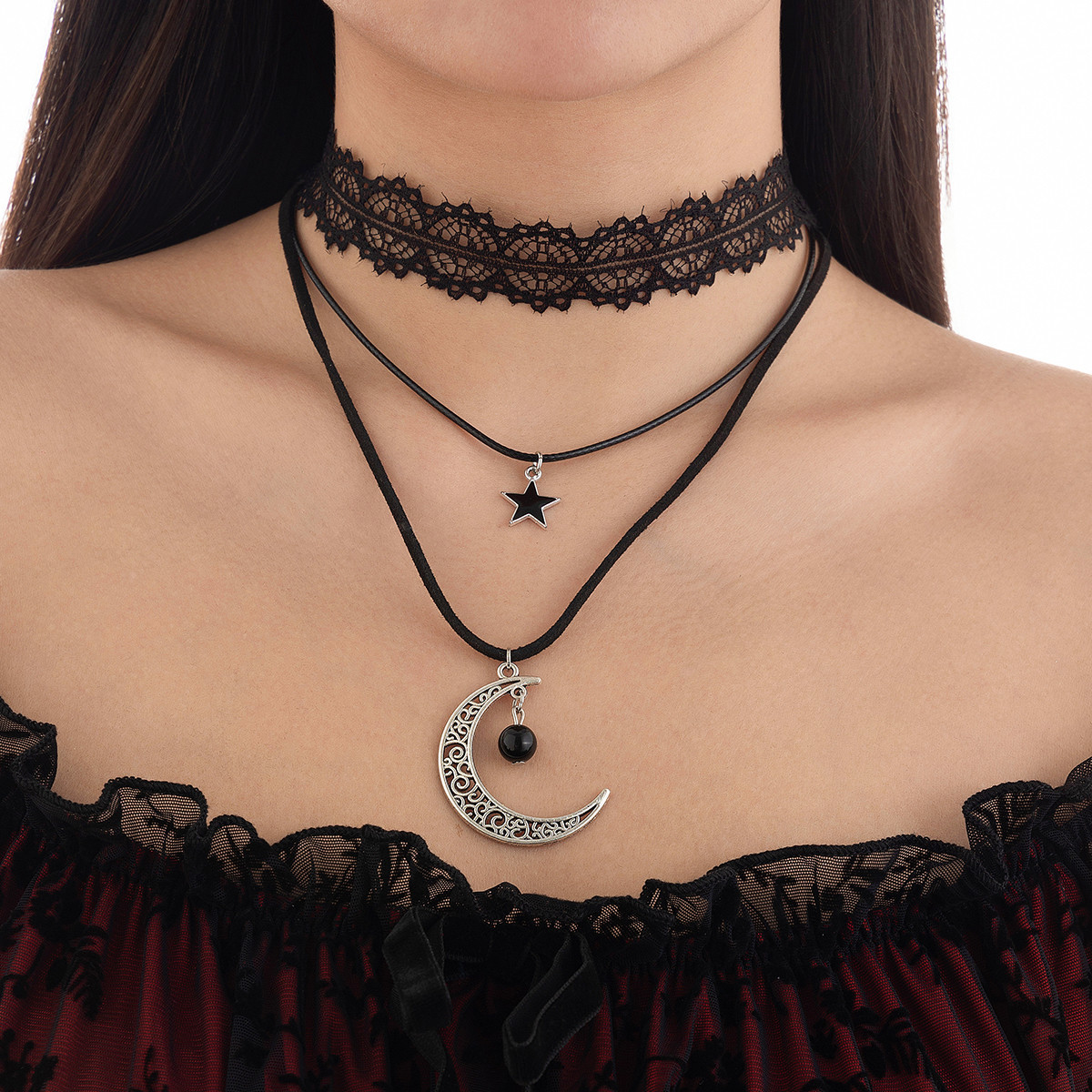 European and American cross-border accessories, court-style Lolita lace necklace, Halloween retro multi-layer collarbone chain for women full figure