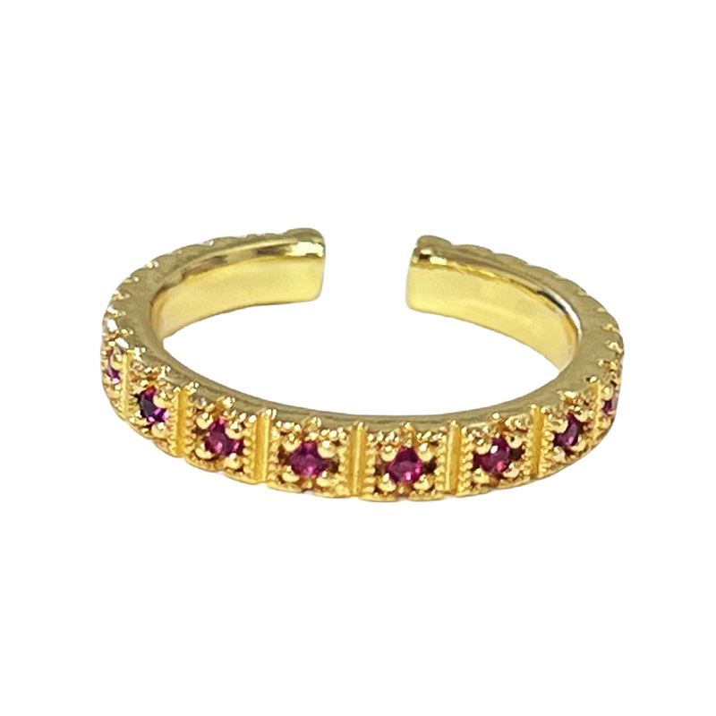 New Chinese-style unique rose red diamond elegant light luxury versatile ring, women's niche design sense fashionable row diamond simple ring Item Picture