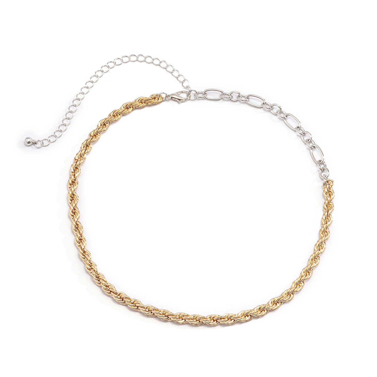 A new fashionable and trendy metal mixed-color necklace from Europe and America, with a simple and elegant style and a twist chain Item Picture