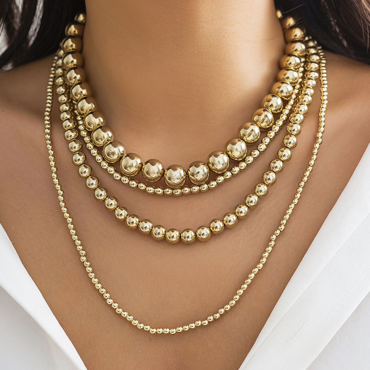 European and American cross-border jewelry, exaggerated cyber style, multi-layered round bead necklace, simple and individual, large and small beaded necklace details Picture