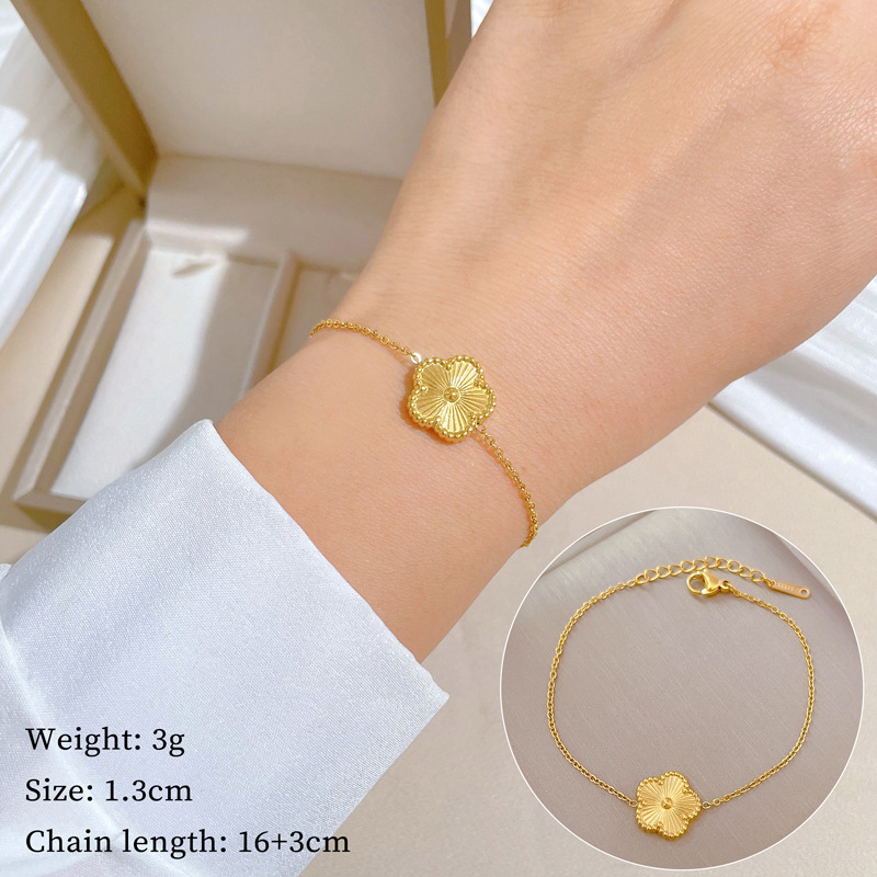 【 All-titanium Steel 】 Dongdaemun Minimalist style five-leaf flower forest-themed chain bracelet, a retro best friend of a female Internet celebrity full figure