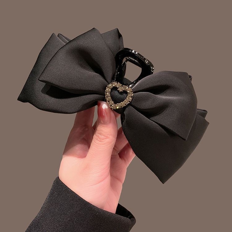 Korean version satin double-sided bow large scratch-off princess headwear on the run, heart-shaped hairpin, updo shark hairpin for women Specification drawing