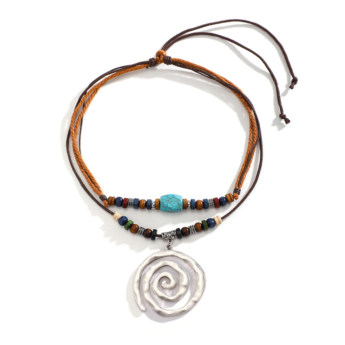 European and American cross-border beaded necklace new Chinese style necklace versatile butterfly wood beads retro turquoise necklace accessory for women Item Picture