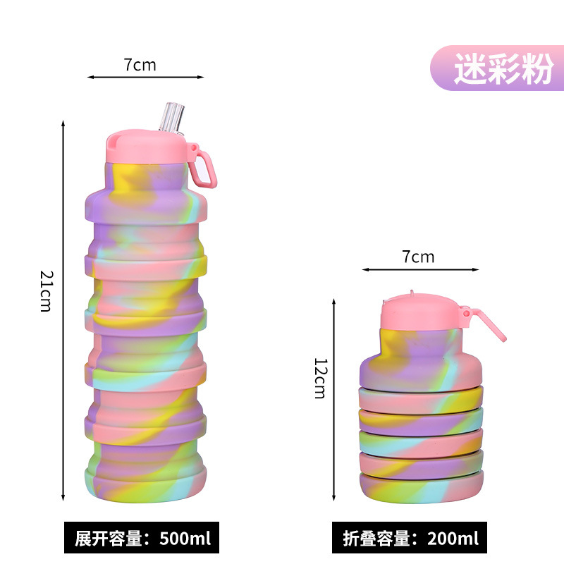 Food-grade silicone sports outdoor water bottle from the manufacturer, portable handle folding water cup with spout, telescopic water bottle Item Picture