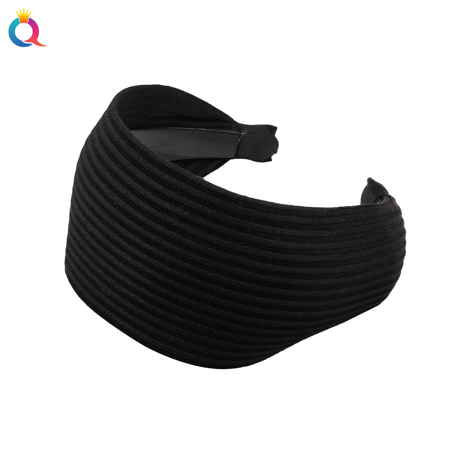 Wholesale of Qiyue retro knitted band with widened stripes, solid color high top headband, anti-slip pressure hair clip and hair accessories Item Picture