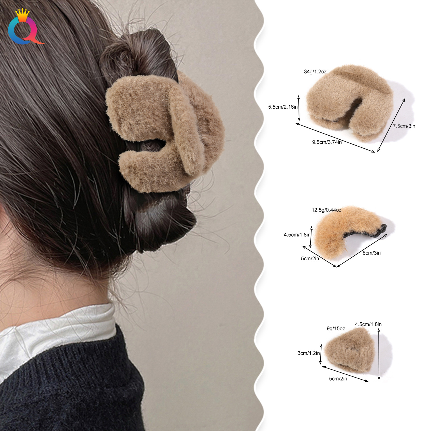 Qiyue Cross-border Autumn and Winter plush U-shaped hair clips, fashionable updo hair clips, women's twist clips, shark clips, hair accessories wholesale details Picture