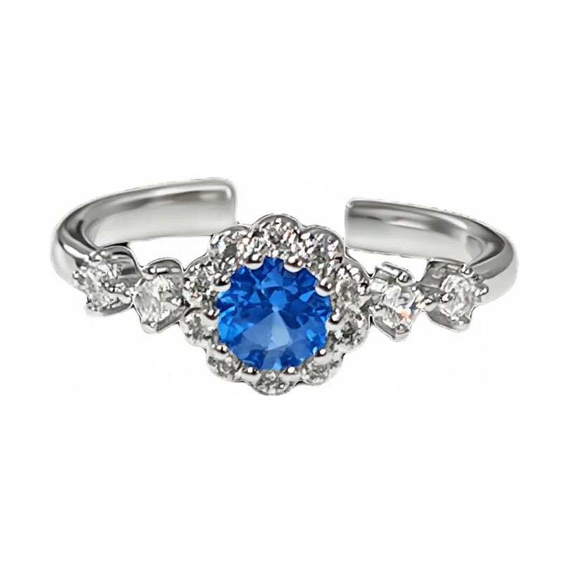 A light luxury, niche retro sapphire blue zircon open ring, a simple and fashionable index finger ring with a cold and elegant style for women Item Picture