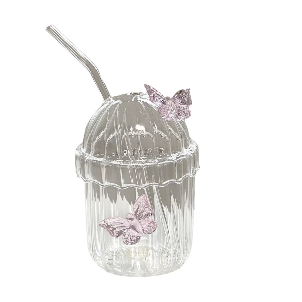 Butterfly glass single-layer cup, high borosilicate transparent glass, large capacity, high-temperature resistant, living room drinking cup for guests Item Picture