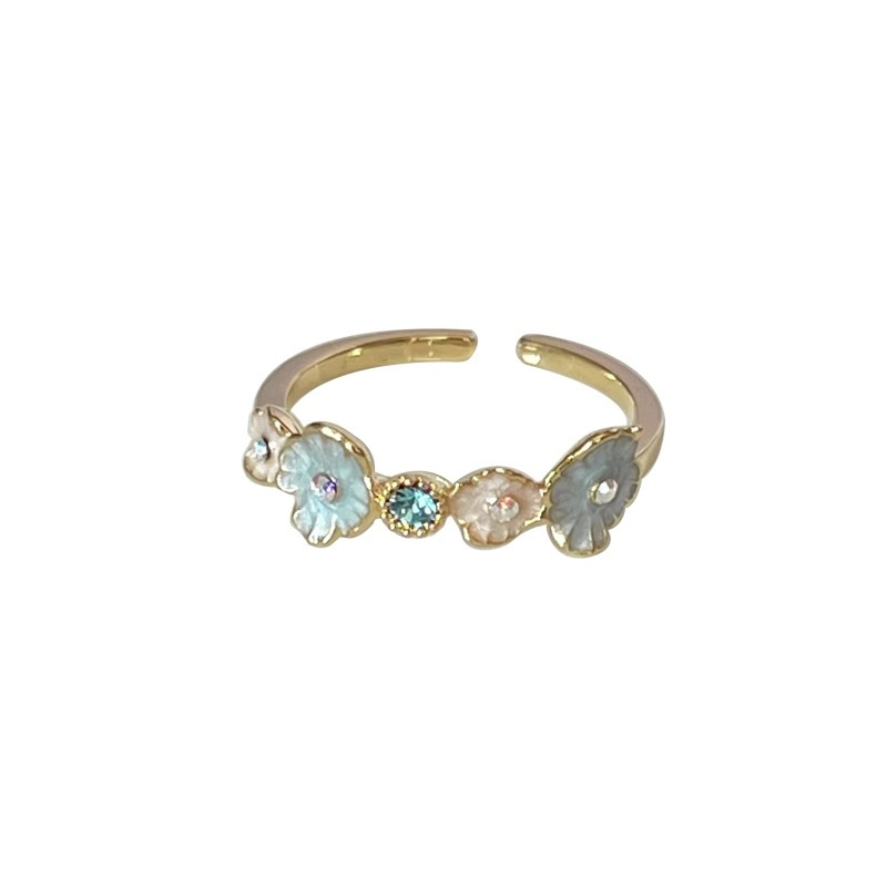 Mother-of-pearl blue enamel ring for women, 2025 new style index finger ring, light luxury, niche and unique, high-end open ring trend Item Picture