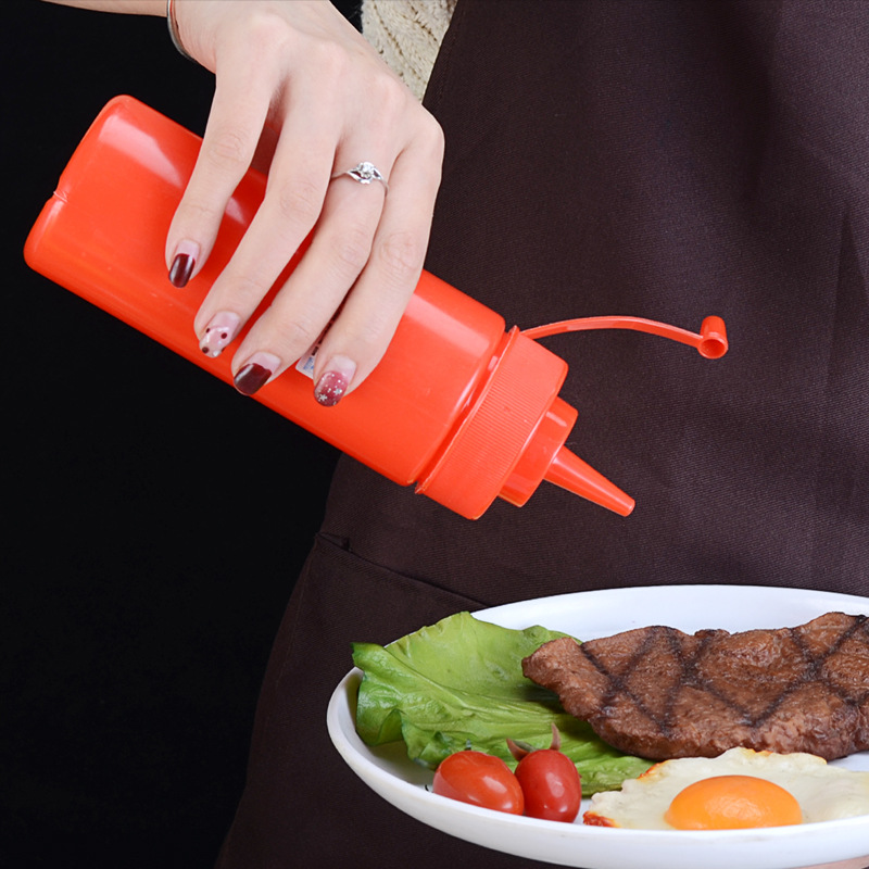 PE thickened sauce squeezing bottle with scale, tomato sauce bottle, salad bottle, squeezing bottle, plastic seasoning bottle, pointed mouth bottle, jam bottle details Picture
