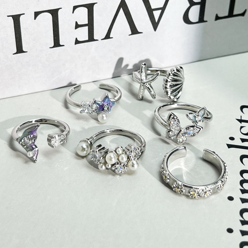 Korean-style ins starfish tail pearl ocean-themed ring, a niche and light luxury double butterfly elegant ring, summer accessories Application Scenario
