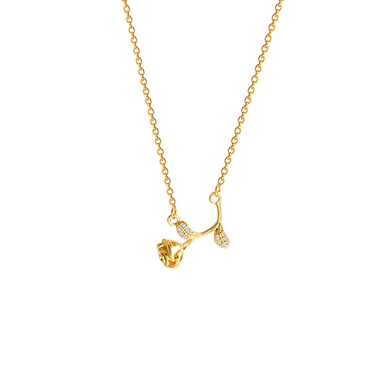 This is a necklace with a slightly inlaid rose pattern, a stylish titanium steel collarbone chain, and a cold style as a gift for your girlfriend Item Picture