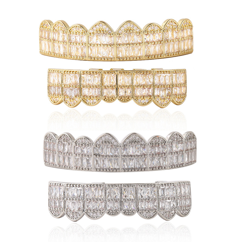 Popular cross-border Hiphop braces from Europe and America, irregularly inlaid zircon teeth, Hiphop dental ornaments full figure