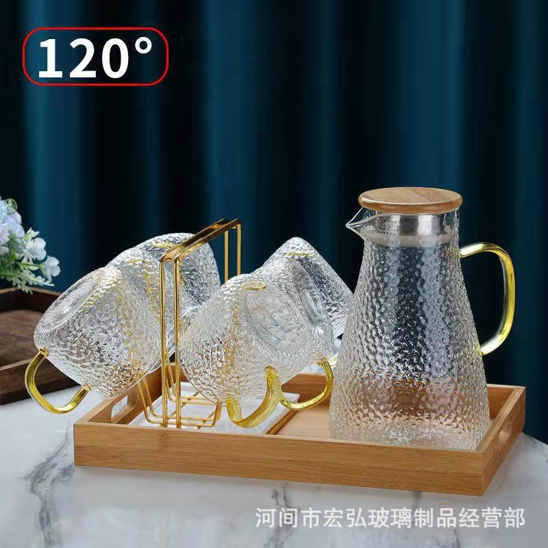 Household cold water kettle and cup set, large glass capacity cold water kettle, office and living room water cup set, boiling teapot details Picture