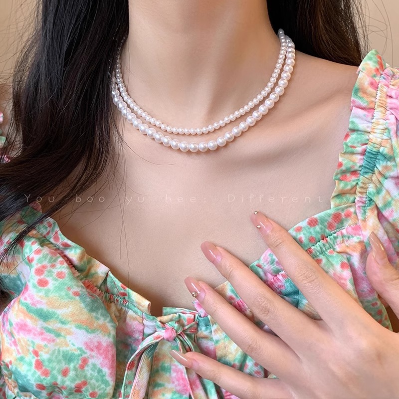 fever's same style of Shijia pearl beaded necklace, women's light luxury and niche style collarbone chain, retro French necklace details Picture