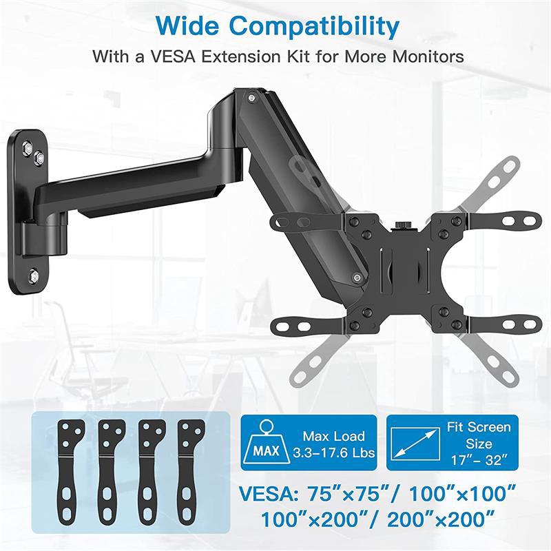 Single-screen air pressure arm display wall stand, single-arm computer hanger, lifting base, screen rotator Item Picture