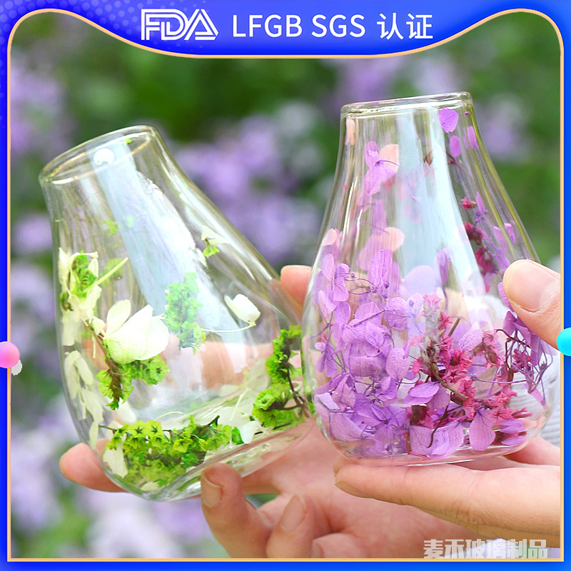 New high borosilicate glass universal double-layer cup home glass landscape anti-scald high borosilicate American dry flower glass cup full figure