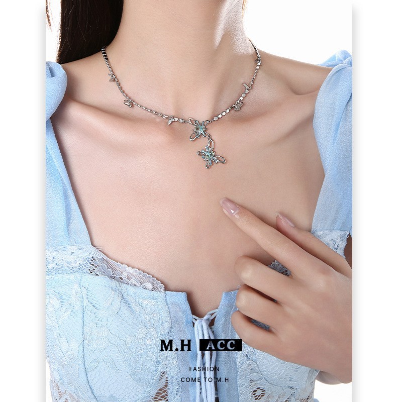 Handmade wound butterfly necklace for women wholesale, hot girl, high-end design, exquisite sweater chain, sweet and cool style, versatile neck chain full figure